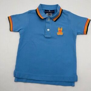 Psycho Bunny Boys Polo Shirt Size 3T Blue Designer Pima Cotton Skull RN 125028